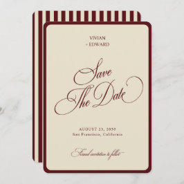 Ivory & Burgundy Stripes Border Retro Wedding Spara Datumet
