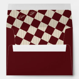 Ivory Burgundy Stripes Monogram Retro Wedding