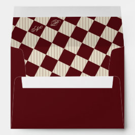Ivory Burgundy Stripes Monogram Retro Wedding