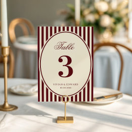 Ivory Burgundy Stripes Retro Wedding Table Number Inbjudningar