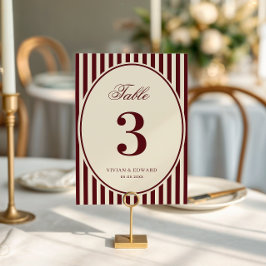 Ivory Burgundy Stripes Retro Wedding Table Number Inbjudningar