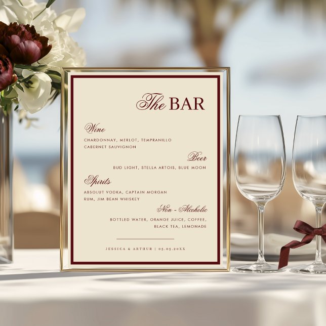 Ivory & Burgundy The Wedding Bar Drink Menu Sign Poster (Skapare uppladdad)