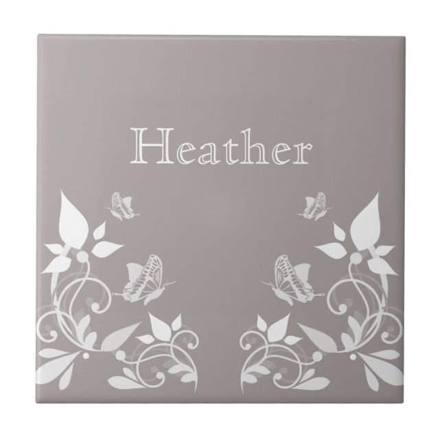 Ivory Butterfly Blommigt Tile Kakelplatta (Framsidan)
