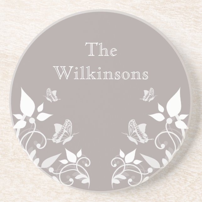 Ivory Butterfly Blommigt Underlägg Sandsten (Framsidan)