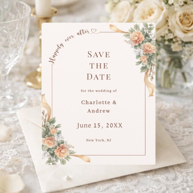 Ivory champagne florals wedding Save the Date Flygblad (Skapare uppladdad)
