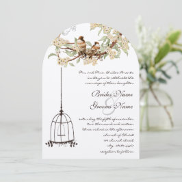 Ivory Cherry Blommar Lovebird Birdcage Bröllop Inbjudningar