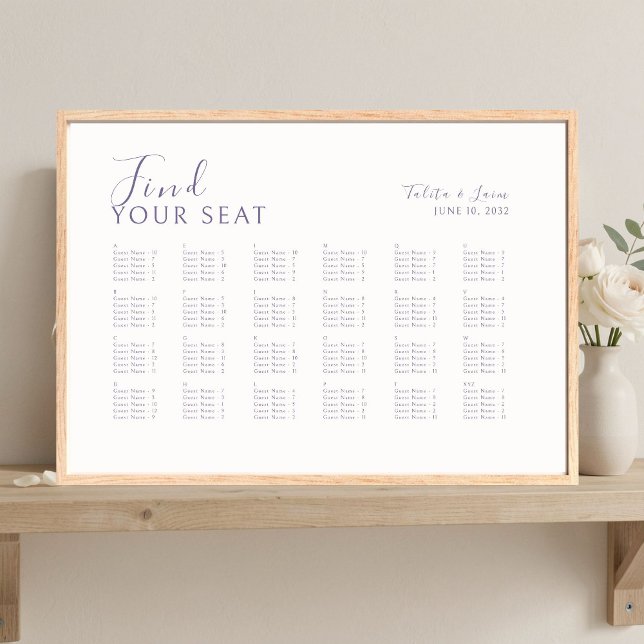 Ivory | Chic Alphabet 120+ Guest Wedding Seating Poster (Skapare uppladdad)