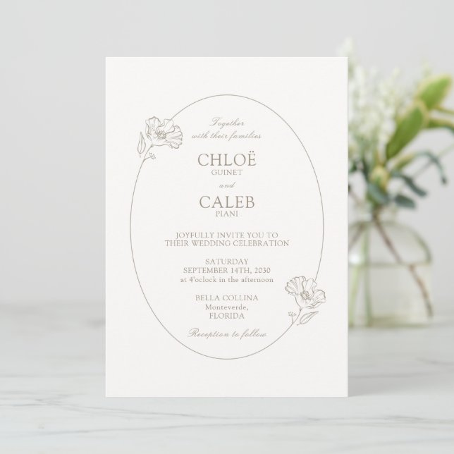 Ivory | Chic Oval Botanical Wedding Invitat Inbjudningar (Stående Fram)