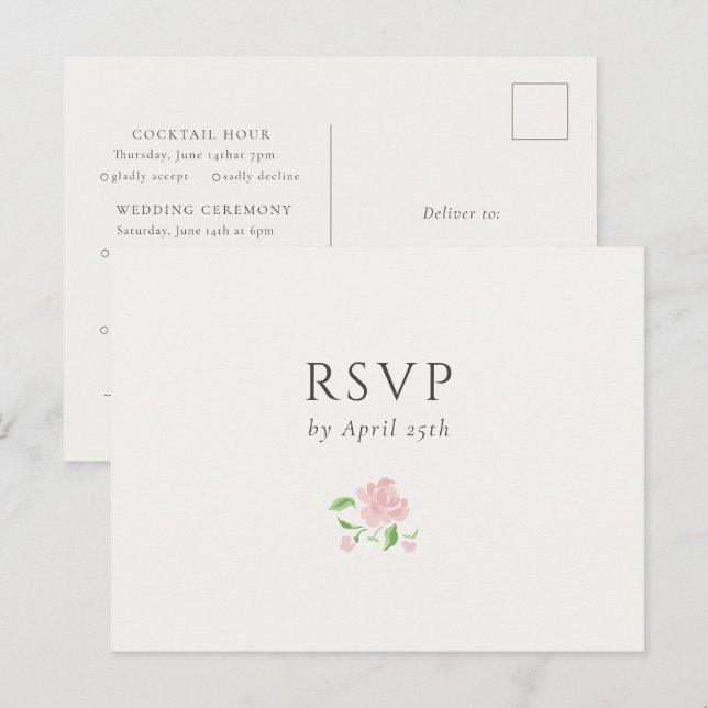 Ivory | Chic Wedding RSVP Response Postcard Vykort (Fram/baksida)