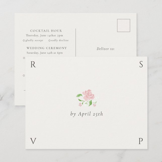 Ivory | Chic Wedding RSVP Response Postcard Vykort (Fram/baksida)