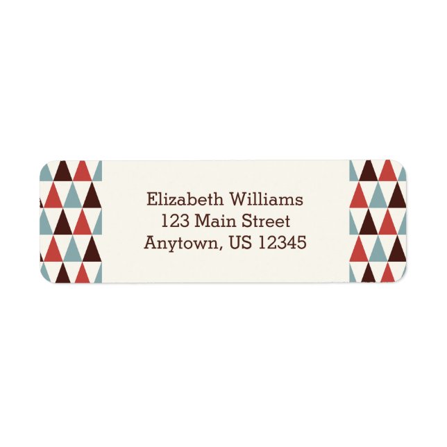 Ivory Coral Blue Triangle Mönster Returadress Etikett (Framsidan)