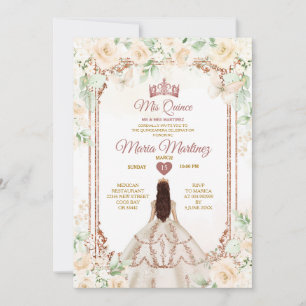 Ivory Cream & Copper Guld Princess Quiñceanera Inbjudningar