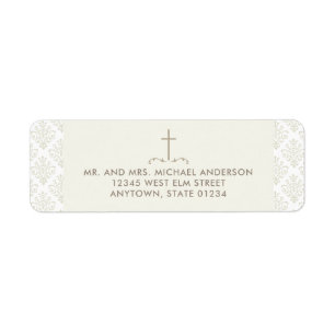 Ivory Cream Kor med Damask Pattern Returadress Etikett