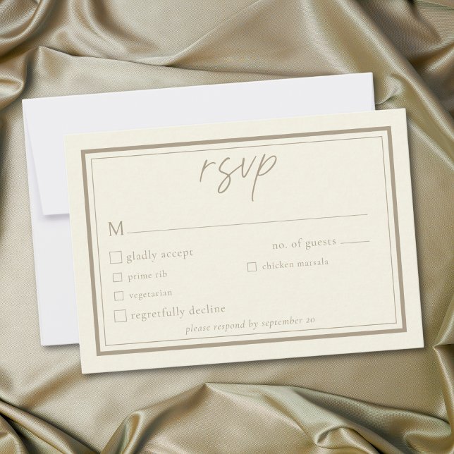 Ivory Cream Minimalist Frame Wedding OSA Kort (Ivory Cream Minimalist Frame Wedding RSVP Card)