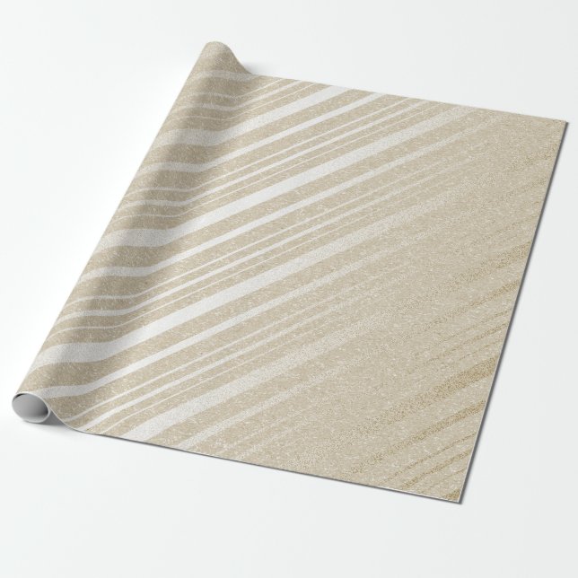 Ivory Cream Pastel Delicate Rand Linjer Presentpapper (Utrullad)