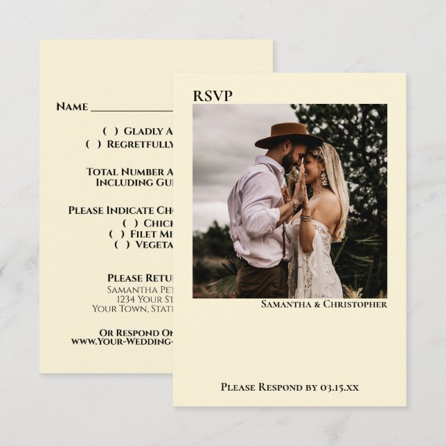 Ivory Cream Simple Minimalist Photo Bröllop OSA Kort (Fram/baksida)