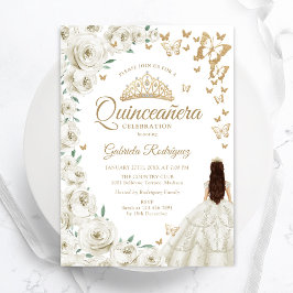 Ivory Cream White Watercolor Blommigt Quinceanera Inbjudningar