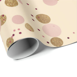 Ivory Creamy Guld Crystals Dots Confetti Rosa Presentpapper
