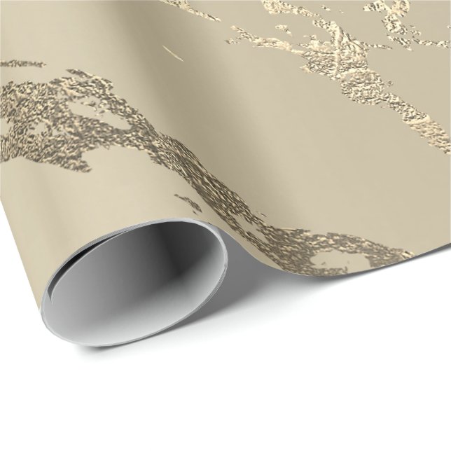 Ivory Creamy Guld Marble Shiny Glam Abstrakt VIP Presentpapper (Rullad Hörn)