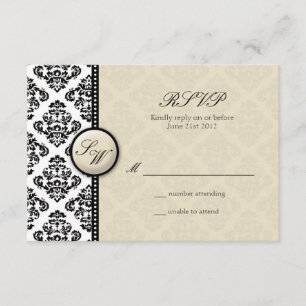 Ivory Damask Monogram Bröllop OSA Kort