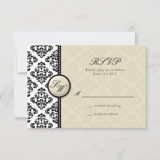 Ivory Damask Monogram Bröllop OSA Kort (Framsida)