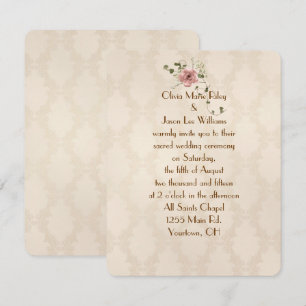 Ivory Damask Wedding Inbjudan