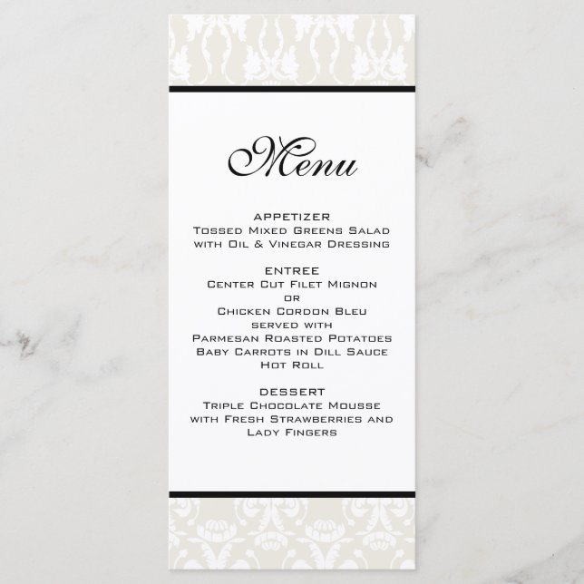 Ivory Damask Wedding Menu Meny (Framsida)