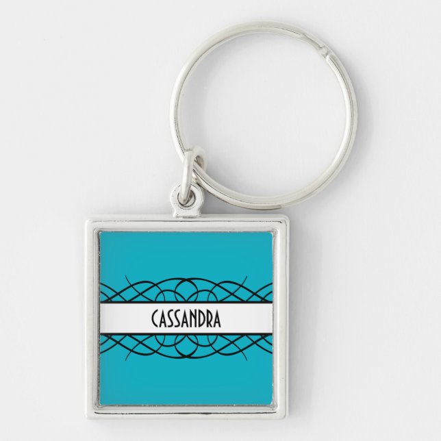 Ivory Deco Flourish Premium Keychain Fyrkantig Silverfärgad Nyckelring (Framsidan)