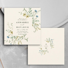 Ivory Delicate WildblommModern Boho Bröllop Inbjudningar