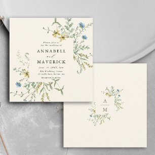 Ivory Delicate WildblommModern Boho Bröllop Inbjudningar