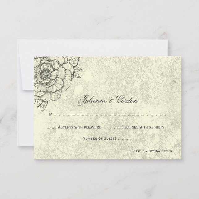 Ivory Distress Black Sketched Flowers OSA Inbjudningar (Framsida)
