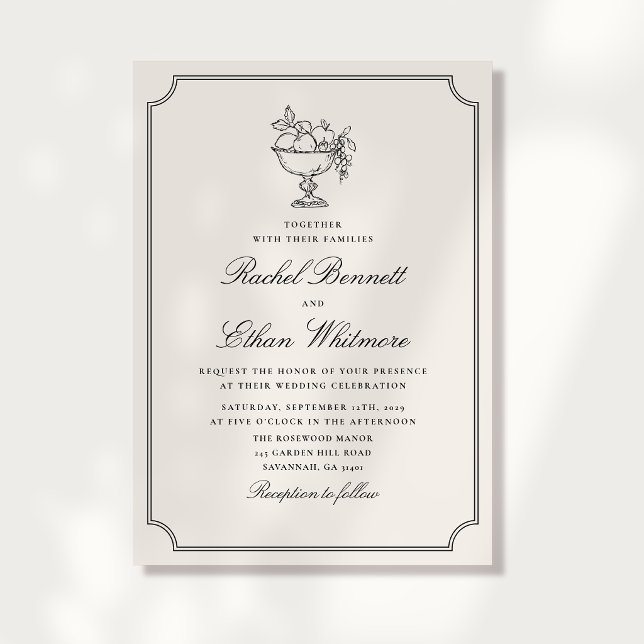 Ivory Double Frame Fruit Bowl Wedding Invitation Meddelande (Skapare uppladdad)