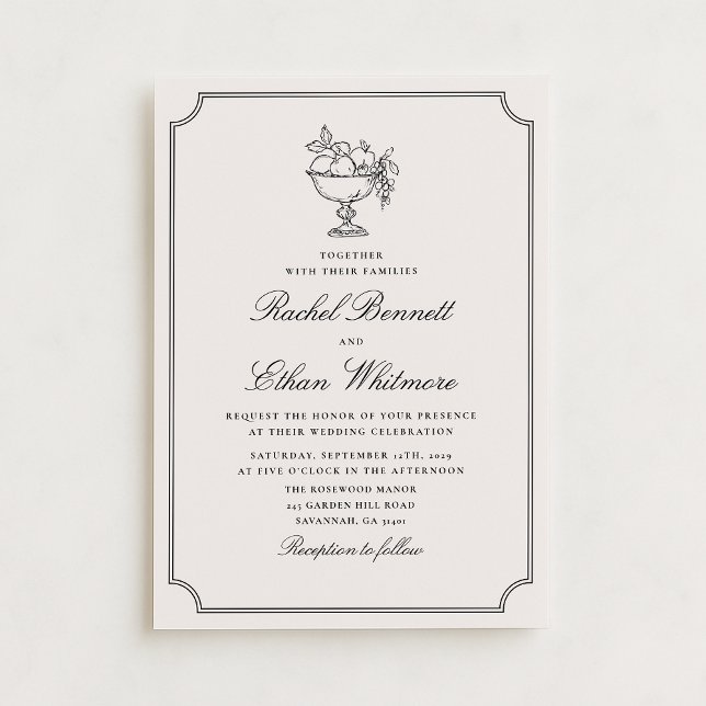 Ivory Double Frame Fruit Bowl Wedding Invitation Meddelande (Skapare uppladdad)