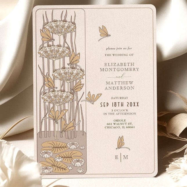 Ivory Dragonfly Belle Epoque Art nouveau Bröllop Inbjudningar (Skapare uppladdad)