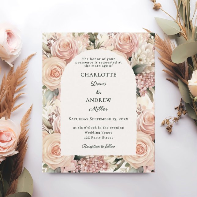 Ivory dusty rose mauve florals wedding invitation (Skapare uppladdad)