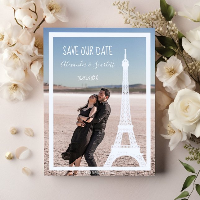 Ivory Eiffel Torn fotospara datumet Meddelande (Ivory Eiffel Tower Photo Save the Date)