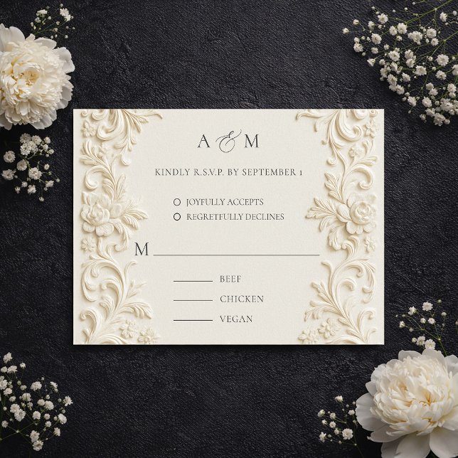 Ivory Elegant Baroque Wedding Response Card OSA Kort (Ivory Elegant Baroque Wedding Response Card)