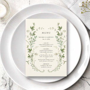 Ivory Elegant Watercolor Wildblomma Bröllop Meny
