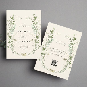 Ivory Elegant Watercolor Wildblomma Bröllop Spara Datumet