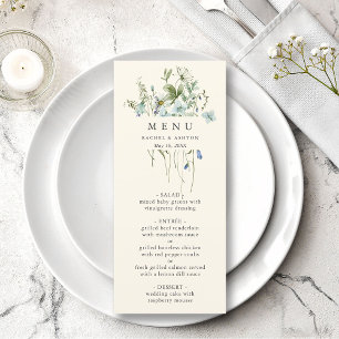 Ivory Elegant Watercolor Wildblomme Bröllop Menu Meny