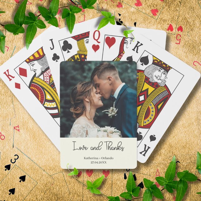 Ivory Elegant Wedding Love and Thanks Photo Casinokort (Skapare uppladdad)