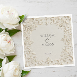 Ivory Embossed Scroll Floral Wedding Napkins Pappersservett