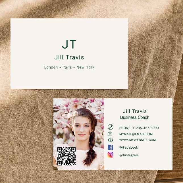 Ivory emerald green qr code social media photo visitkort (Skapare uppladdad)