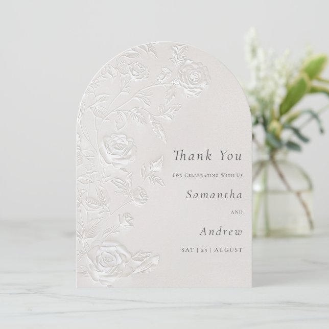 Ivory Faux Blind Embossed Arch Wedding Thank You Inbjudningar (Stående Fram)