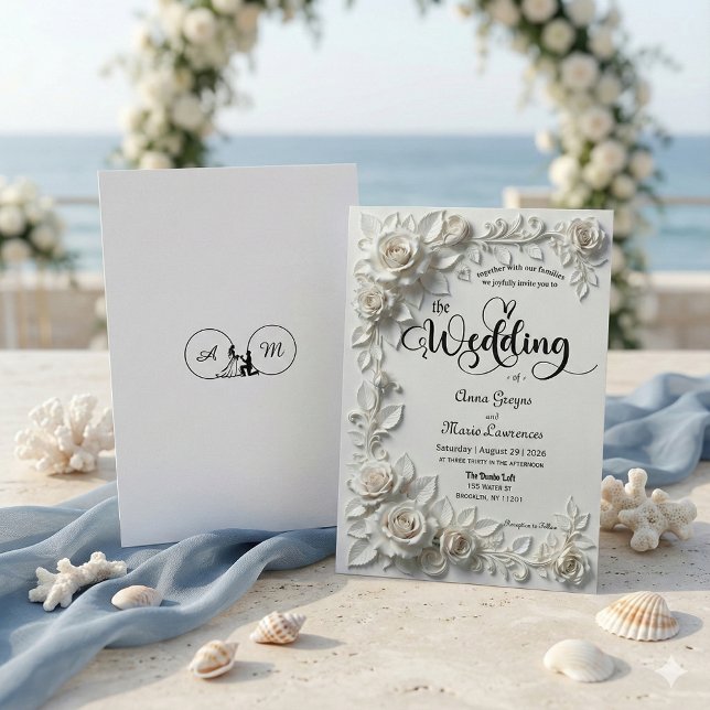 Ivory Faux Plaster Relief Roses Formal Wedding  Inbjudningar (Skapare uppladdad)