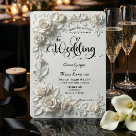 Ivory Faux Plaster Relief Roses Formal Wedding  Inbjudningar