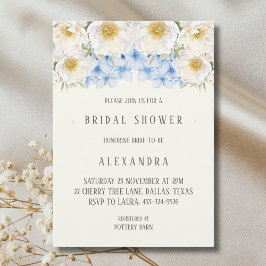 Ivory Floral Blue Hydrangea Garden Bridal Shower Inbjudningar