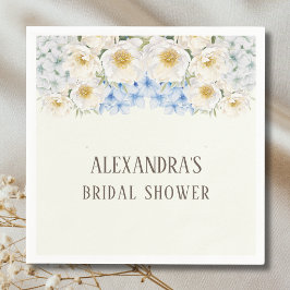 Ivory Floral Blue Hydrangea Garden Bridal Shower Pappersservett