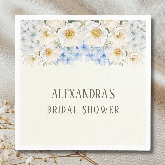 Ivory Floral Blue Hydrangea Garden Bridal Shower Pappersservett (Skapare uppladdad)