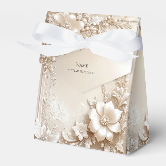 Ivory Flowers Favor Box Presentaskar (Framsidan Sidan)